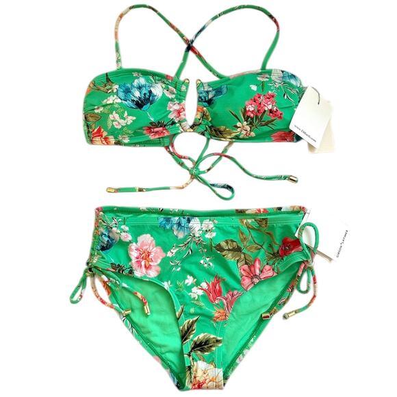 GIBSON LATIMER NWT Green Tropical Floral Print 2 Piece Bikini Swimsuit – Size XS - Picture 1 of 10
